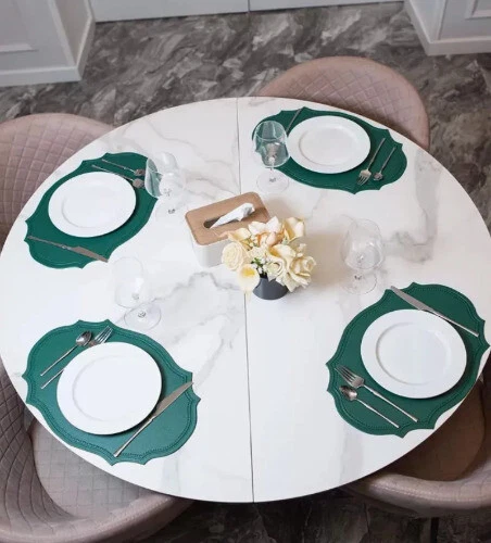 Placemats Sets PU Faux Leather Oval Table Mats Tableware Pad Mat - Image 3 of 4