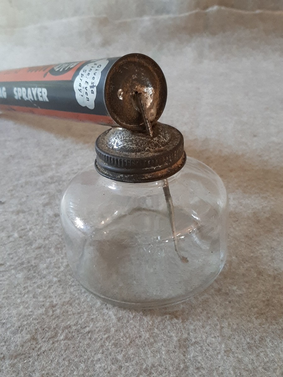 Vintage Poison Sprayer Tin Can Pump w/ Glass Jar BLACK FLAG Kills