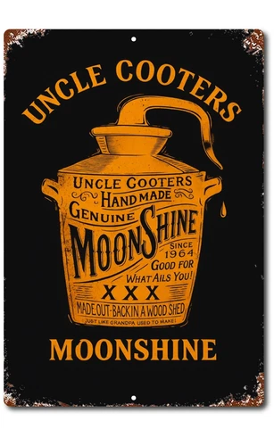 Uncle Cooters Handmade Rustic Vintage Look Moonshine Tin Sign Man Cave Bar Decor