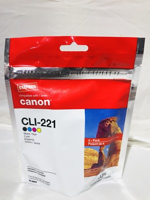 Genuine Canon CLI-221 4-Pack Ink Cartridges – Black/Cyan/Magenta/Yellow – Sealed Original