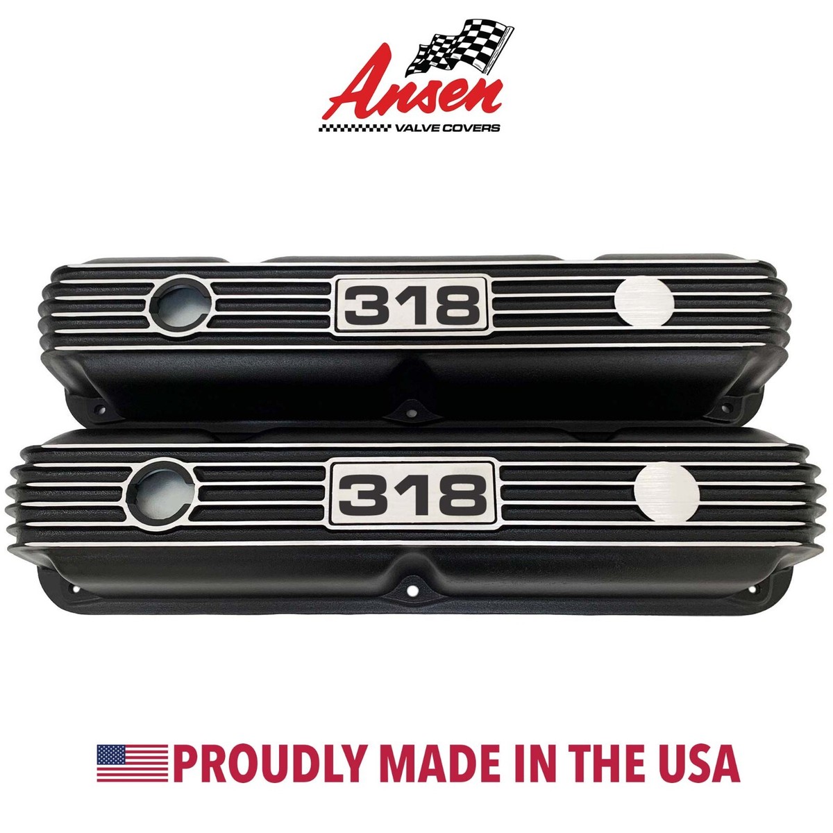 Mopar Performance 318 Black Valve Covers - Engraved Logo - Ansen