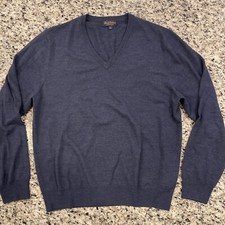 Brooks Brothers Sweater Mens L Blue Saxxon Wool V Neck Pullover Soft Preppy 719