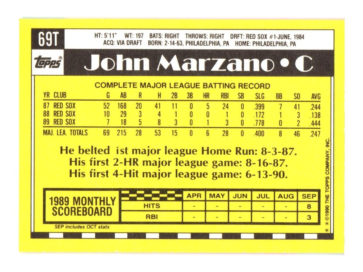 1990 Topps Traded #69T John Marzano Boston Red Sox | eBay