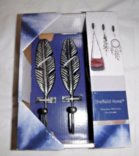 Set of 3 Wall HOOKS MetaL GRAY 3 X 5  Feather...