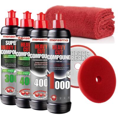 Menzerna Autopolitur Heavy Cut Compound Politur 250 ml Foam Pad 150mm Tuch