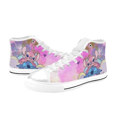 Cute Stitch And Angel Custom High Top Canvas Sneaker Shoes For