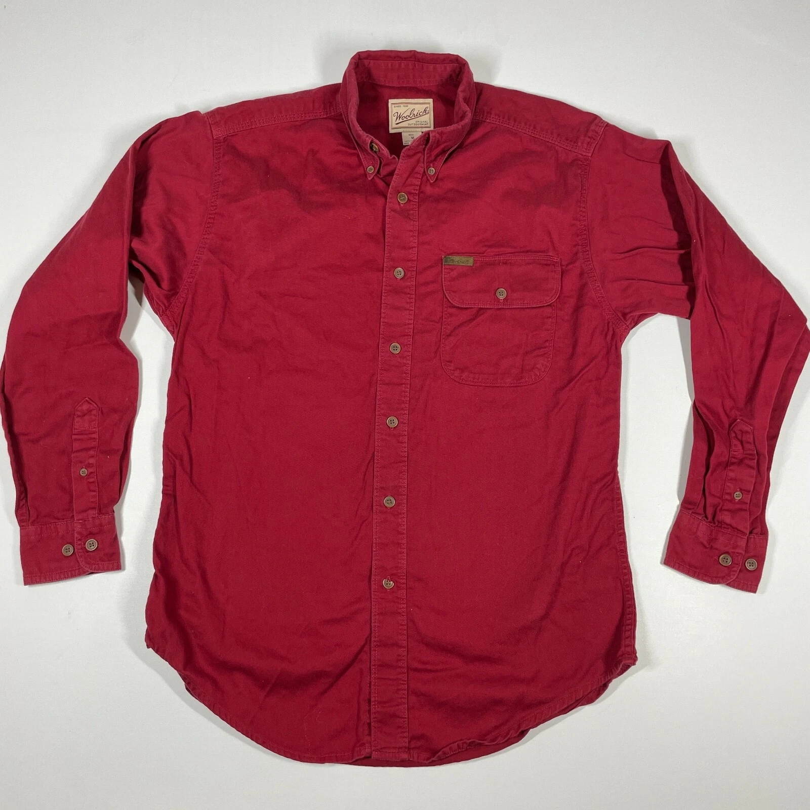 Woolrich Button Down Collared Shirt Long Sleeve Outdoor Wear Red Collared Mens M