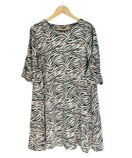 La Redoute Animal Print Dress 14 Tunic Short Sleeved Frill Ivory Green A Line