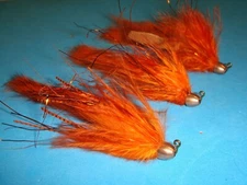 FLY FISHING FLIES - Orange (Cray) MEAT WHISTLE Bunny Streamers #4 (3 pcs.)