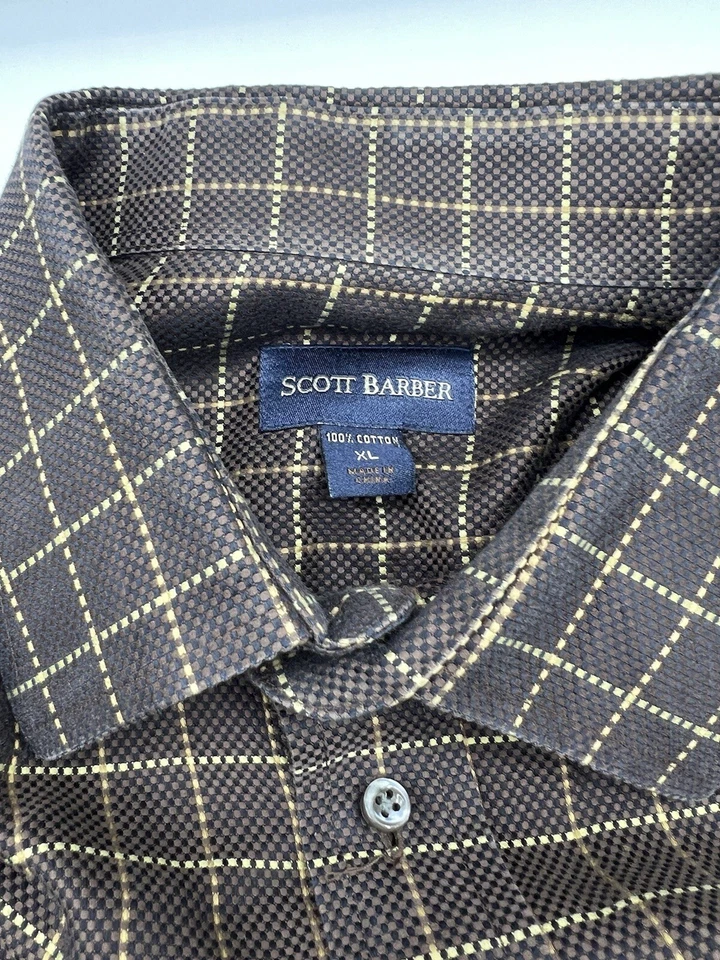 Scott Barber Dress Shirt Mens XL Brown Color Check Plaid Cotton Woven - Image 2 of 4