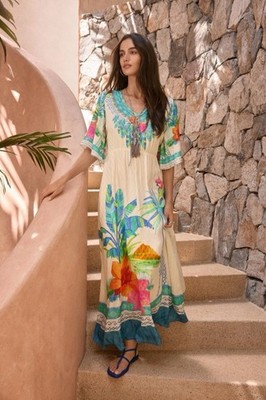 Johnny Was Women's Tami Maxi Dress (Slip) in White, Size PS, Floral Johnny Was Women's Tami Maxi Dress (Slip) in White, Size PS, Floral