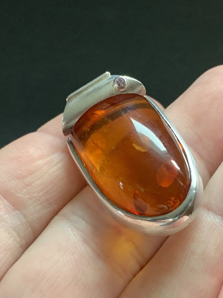 Vintage Sterling Silver 925 Bezel Set Baltic Honey Amber Pendant - Image 2 of 4