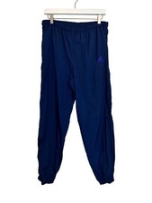 Vintage Adidas Navy Blue Nylon Track Pants Purple Logo Size Small