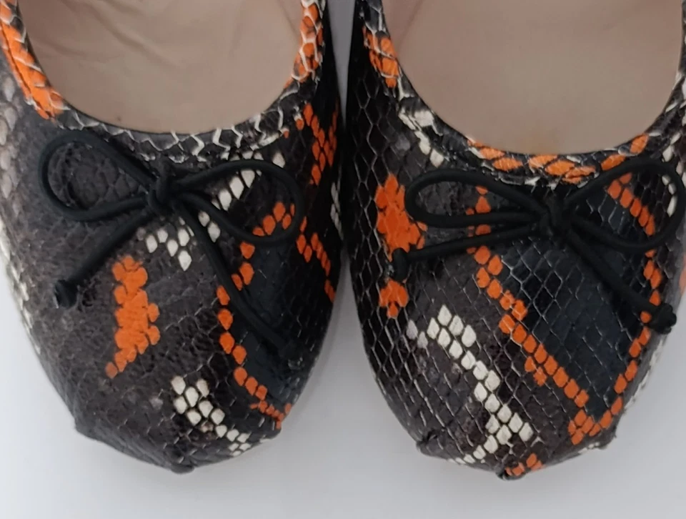ZARA Snake Embossed Print Pumps Block Heel Orange Black Ballet Style Shoes UK 5 - Image 2 of 4