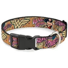Plastic Clip Collar - Wonder Woman Strength & Power - 1.5" Wide - Fits 18-32"...