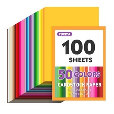 100 Sheets 8.5" X 11" Colored Cardstock, 50 Assorted Colors Construction Pape...
