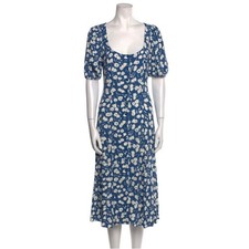 Reformation Beechwood Floral Print Blue Cream Square Neck Puff Sleeve  Size 8
