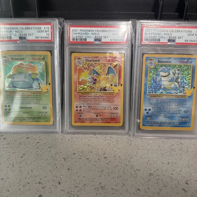 PSA 10 Trio: Celebrations 25th Anniversary: Venusaur, Charizard, and Blastoise.