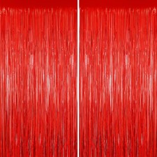 Red Foil Fringe Tinsel Backdrop Streamer Party Curtains 3.3x6.6 Ft 2 PCS