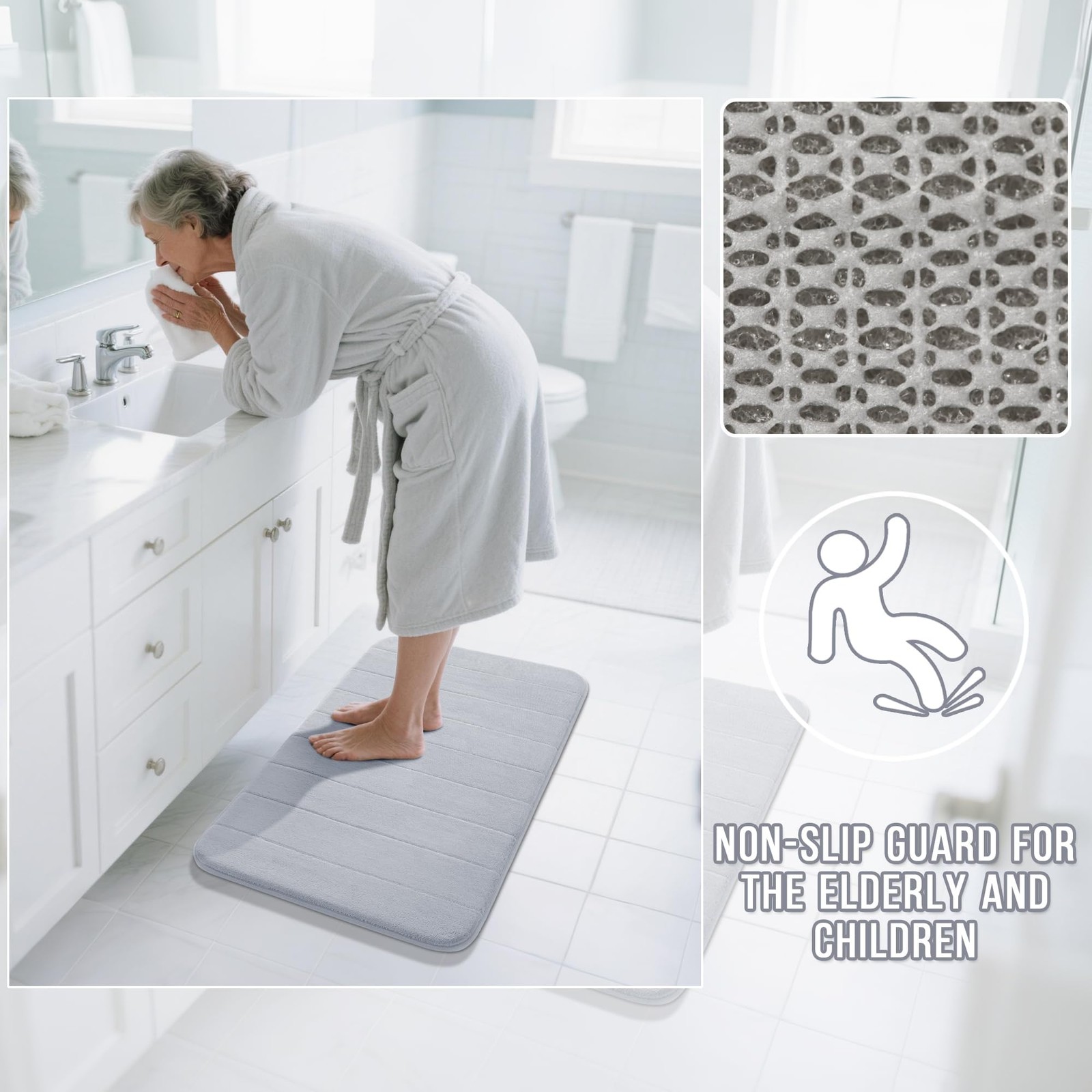 Yimobra 36x24 Super Soft Memory Foam Bath Mat Quick Dry Non-Slip Bathroom Rug