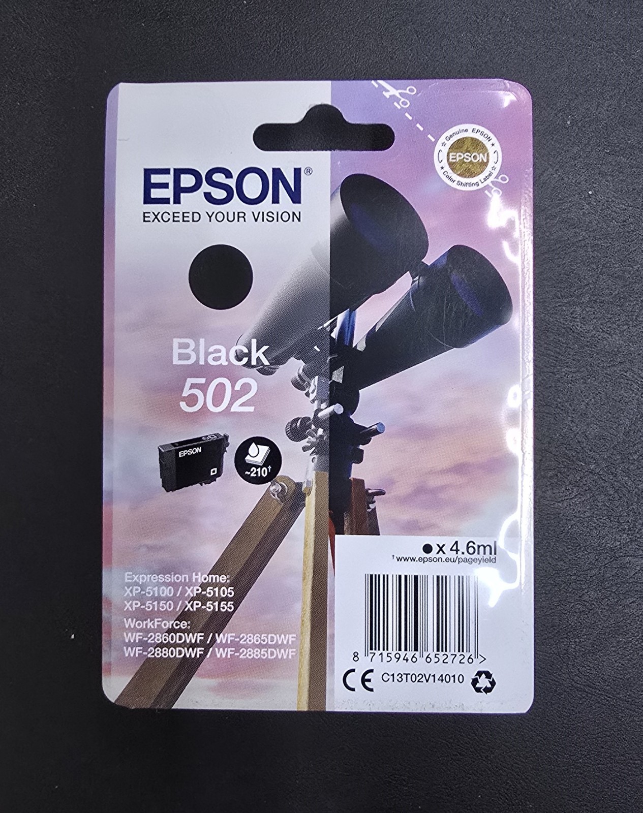 Original Epson 502 Black Ink Cartridge (C13T02V14010) - Clearance