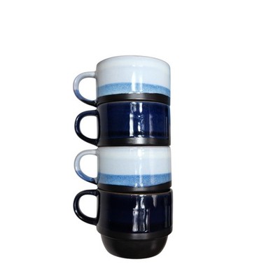 Boston Warehouse Stacking Up Stoneware 16 Oz Blue White Stacking Mugs *read Desc
