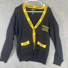 Airwalk Sweater Mens Medium Black Yellow V Neck Cardigan Graphic Knit Pockets