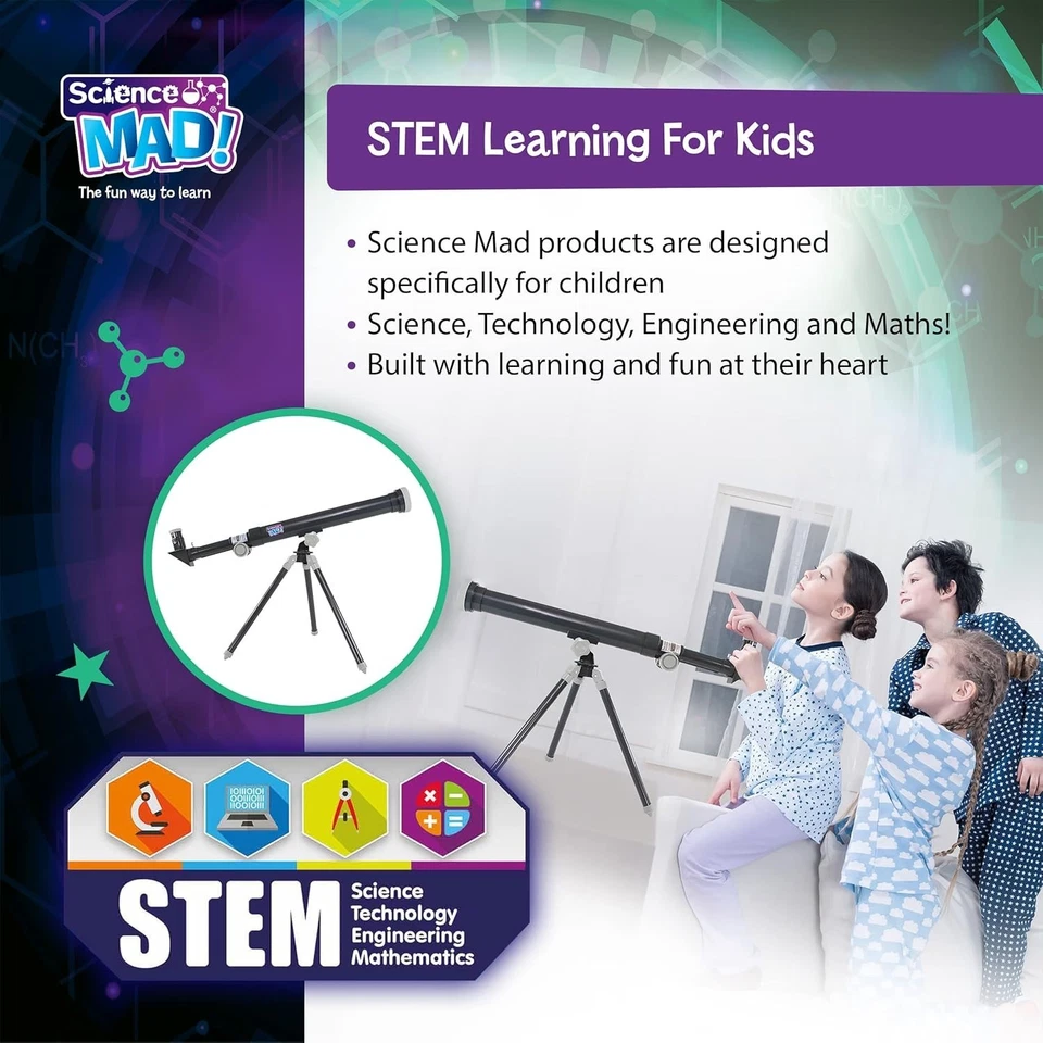 Science Mad 40mm Astronomical Telescope – Kids Beginner Scope with Tripod 50x - Image 2 of 4