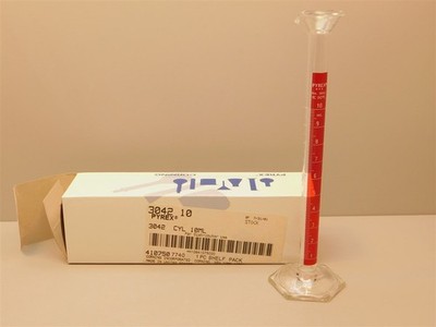 Pyrex 3042-10 Lifetime Red Single Scale 10mL Graduated Cylinder New in Box