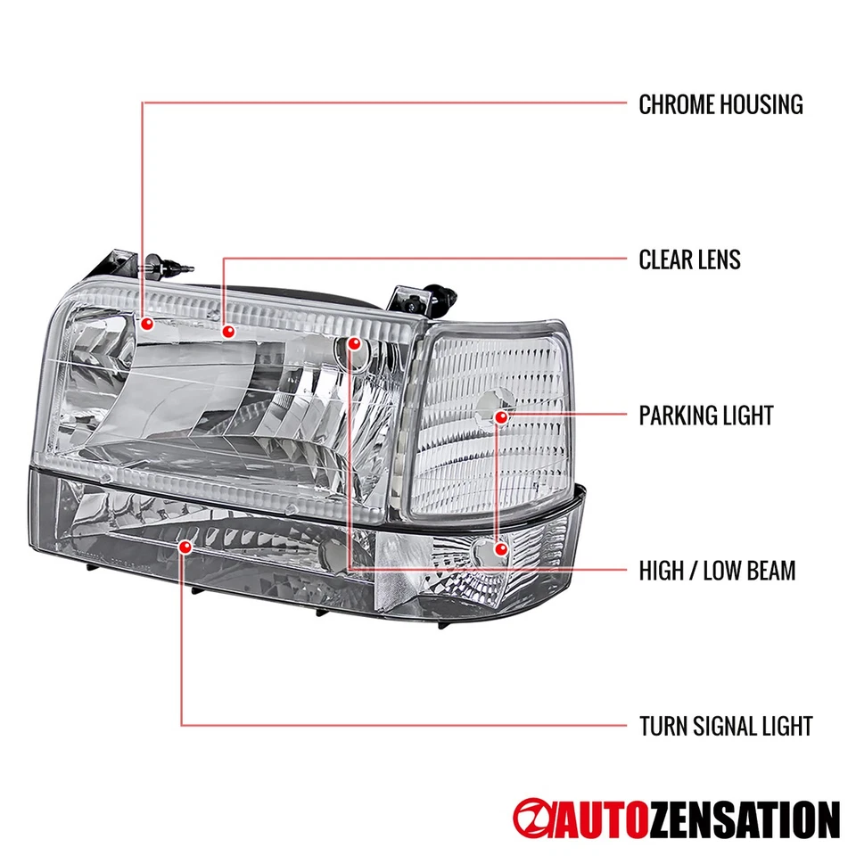 Fit 1992-1996 Ford F150 F250 F350 Bronco Headlights+Corner Bumper Signal Lamps Foto 3 de 4