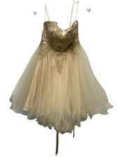 May Queen Couture Mini Dress Womens 4 Gold Prom Formal Romantic Fairycore