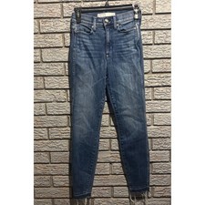 AYR Womens High Rise Slim Fit Jeans Medium Wash Raw Hem Size 25x26 Blue Denim