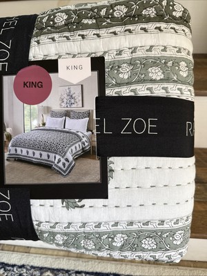 Rachel Zoe Hand Stitched Printed Floral Sage Green Cotton King