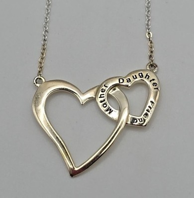 Sterling Silver 925 Mother Daughter Friend Interlocking Heart Pendant Necklace