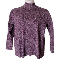 Lands’ End Top Women’s XL 18 Mock Turtleneck Purple Floral Relaxed Casual