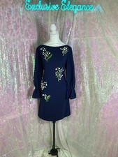 Carolina Herrera Floral Embellished Midnight Navy Shift Dress Sz 12 AUTH NWT
