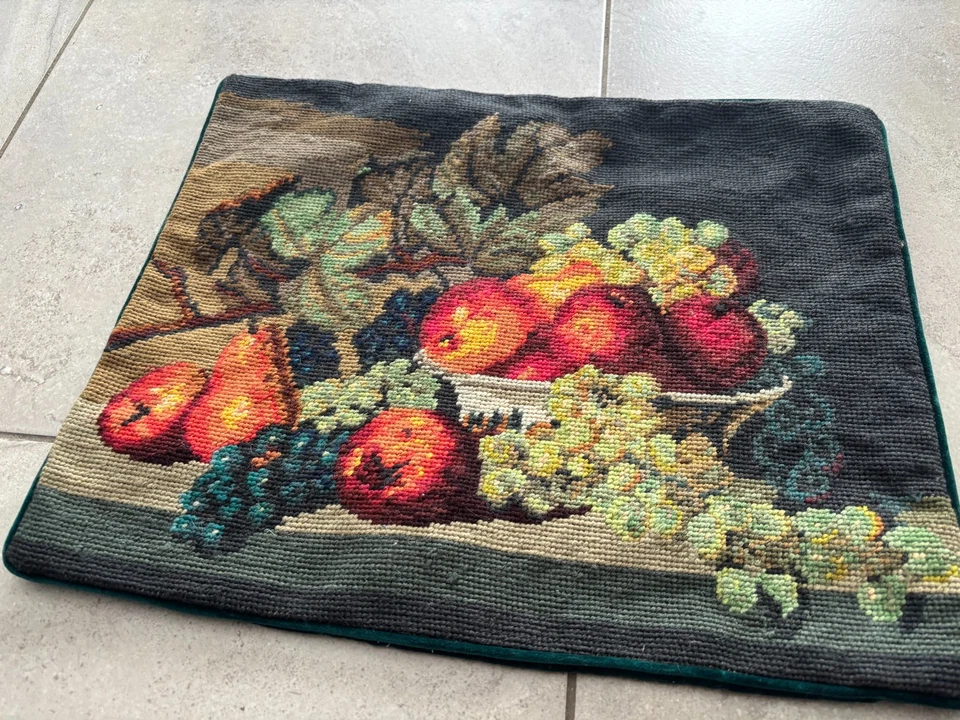 NEW Wool Needlepoint Throw Pillow Cover Fruit Bowl Still Life Painting 16"x14" - Image 2 of 3