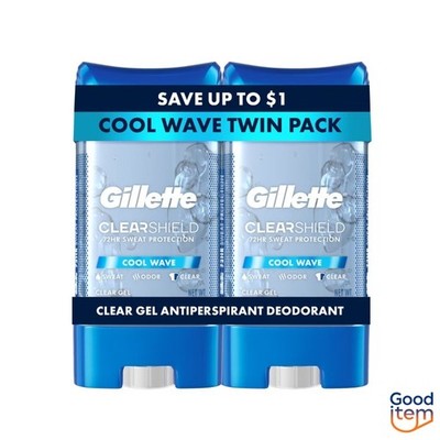 Gillette 72 Hours Sweat Protection Clear Gel  for Men Cool Wave - 3.8oz/2pk