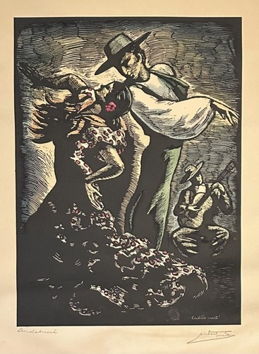 Beautiful Wood Engraving Paper Juan CASTELLS MARTI Andalusia Spain Flamenco