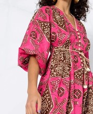 Zimmermann Lulu Mini Dress Floral Batik Pink Belted Linen Resort Size AU 1 S