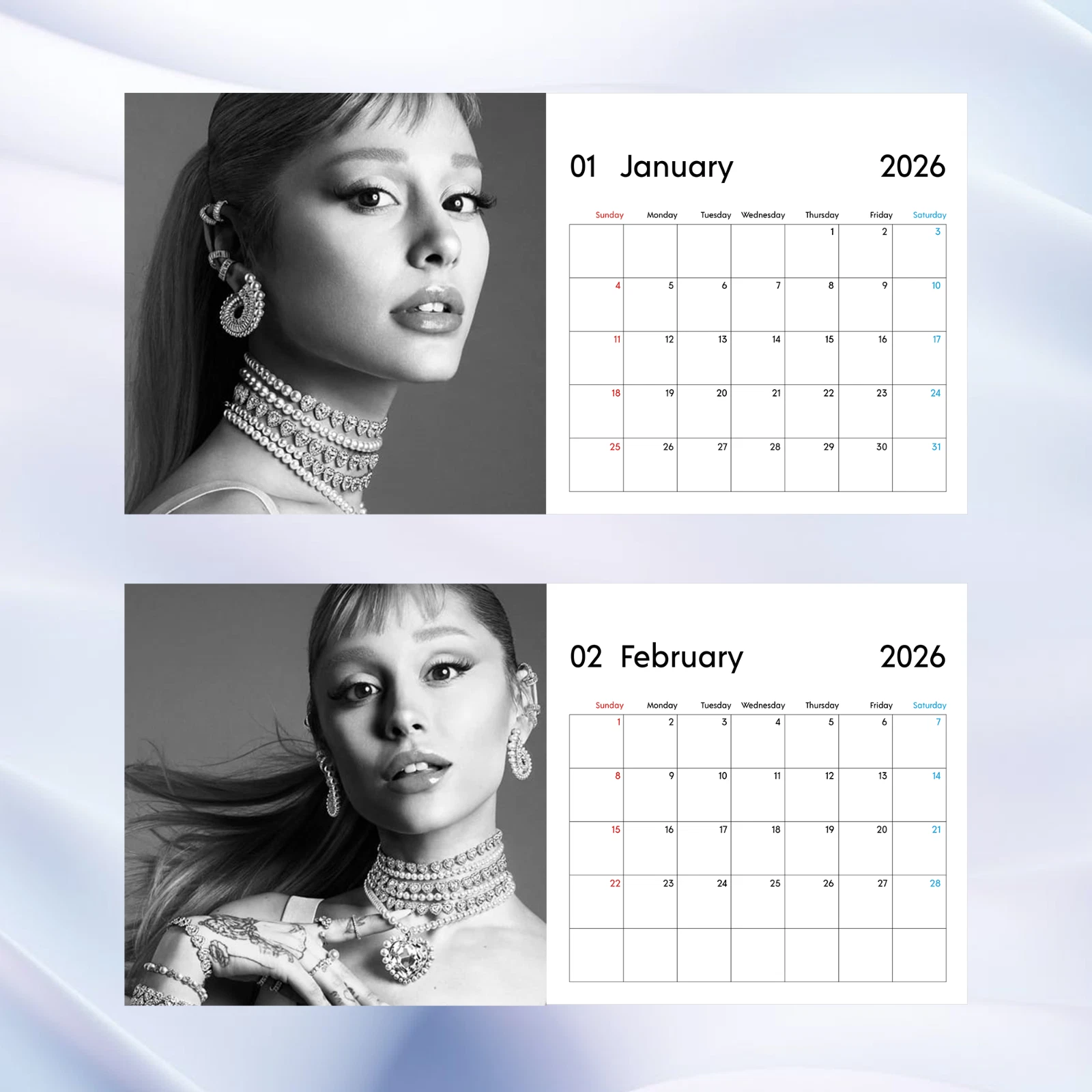Ariana 2026 Wall Calendar, Elegant Pop Star Photography Gift Idea