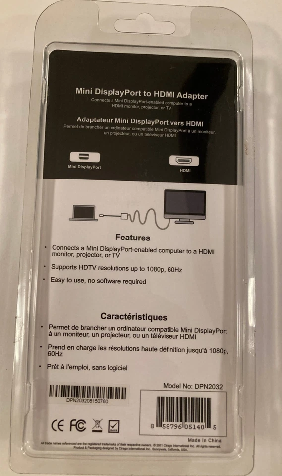 Cirago Mini Display Port to HDMI Adapter Cable For Laptop Desktop PC - FREE SHIP - Image 4 of 4