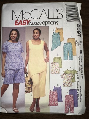 McCall's 4097 EASY Top, Tunics, Shorts & Capri Pants PLUS Sz 18W-24W UNCUT