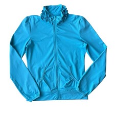 Reebok Women s Athletic Jacket Ruffled Neck Zip Size S Turquoise Blue