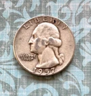 "Denver" Mint 1957  Quarter. Shows nice details and a BOLD mint mark, 90% silver