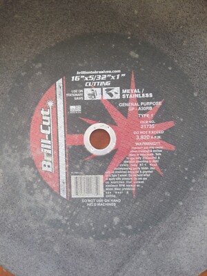BRILL-CUT 16 X 5/32 X 1 GRINDING CUT OFF WHEEL | eBay
