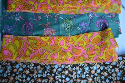 Mod 1960's Vintage Fabric Remnants Strips