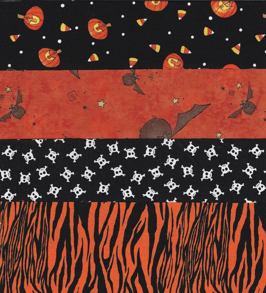 Halloween Fabric, Set of 12 Fat 1/8s, Cats, Dots, Orange, Black, Green Purple - Image 3 of 4