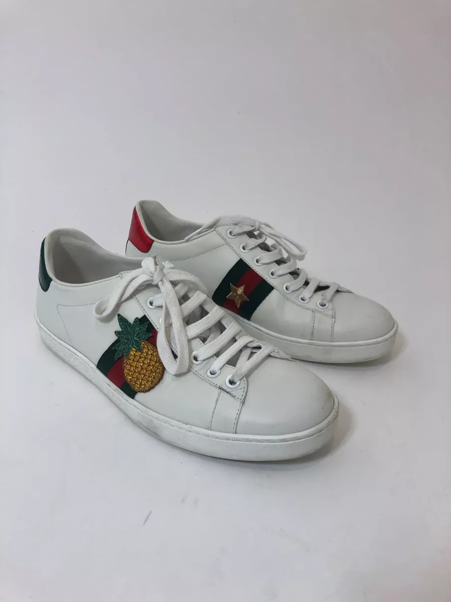 Gucci White Leather Embroidered Ladybird And Pineapple Ace Low Top Sneakers  Size 38 Gucci