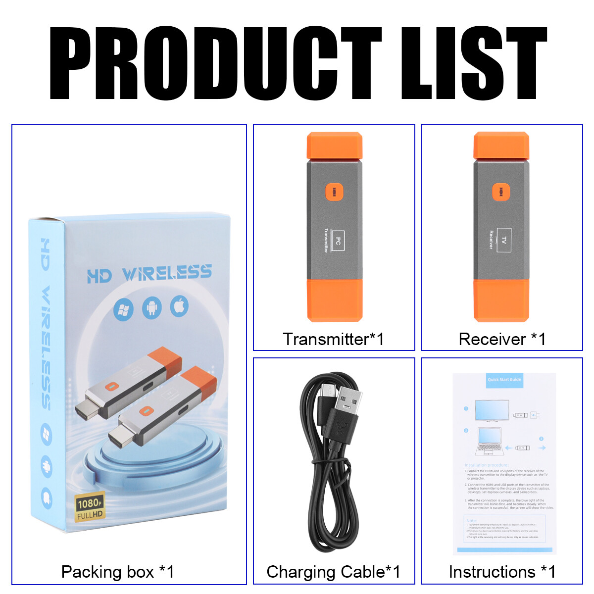 Wireless Hdmi Transmitter and Receiver HD Extender Plug & Play PC Laptop To TV